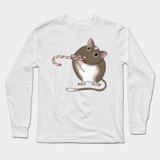 Cute brown gerbil with a candy cane Long Sleeve T-Shirt